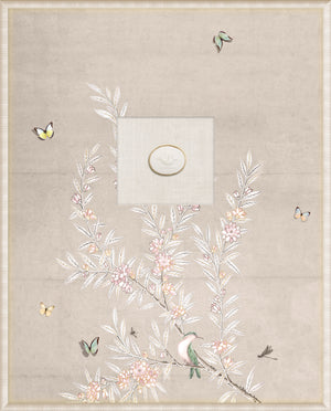 Grand Tour Intaglio – Spring Time Chinoiserie in Crème I, Form XII framed art print, 16.75 × 20.75 in