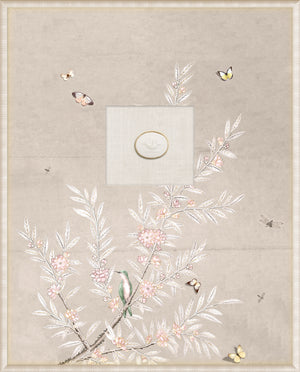 Grand Tour Intaglio – Spring Time Chinoiserie in Crème II, Form XII framed art print, 16.75 × 20.75 in