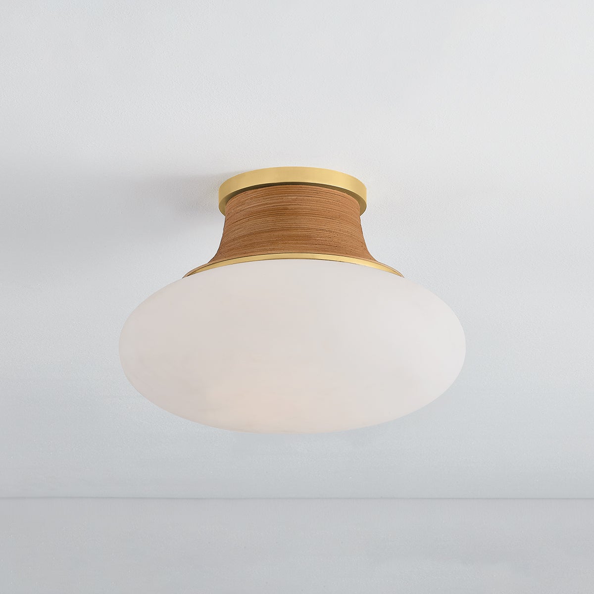 Pearl River Flush Mount 15" in aged brass shown from the front to reveal the shade profile and mounting canopy.