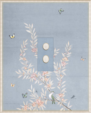Grand Tour Intaglio – Spring Time Chinoiserie in Powder Blue I, Form X framed art print, 16.75 × 20.75 in