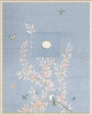 Grand Tour Intaglio – Spring Time Chinoiserie in Powder Blue I, Form XI framed art print, 16.75 × 20.75 in