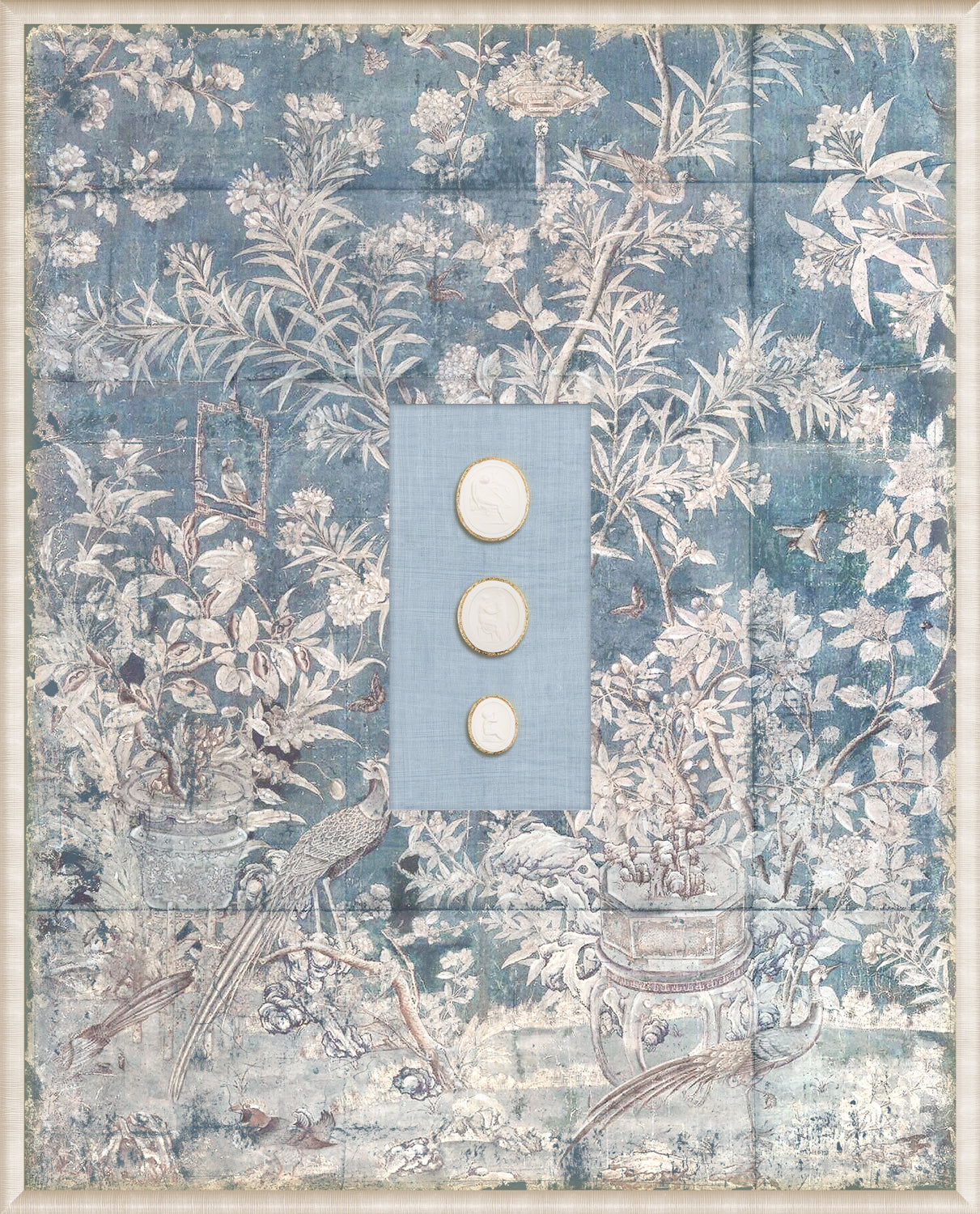 Grand Tour Intaglio – Powder Blue Chinoiserie, Form IV framed art print, 16.75 × 20.75 in