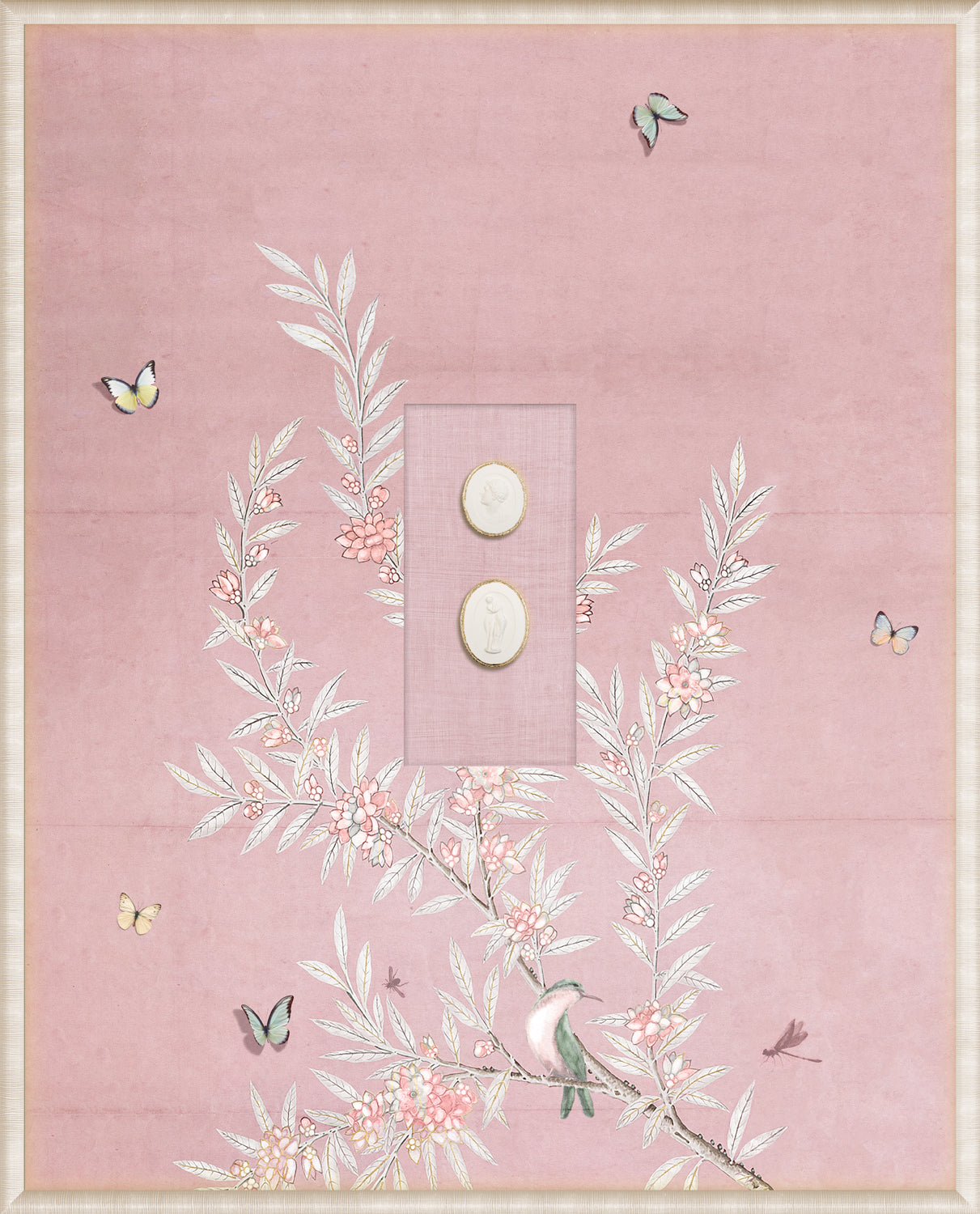 Grand Tour Intaglio – Spring Time Chinoiserie in Blush II, Form VIII framed art print, 16.75 × 20.75 in