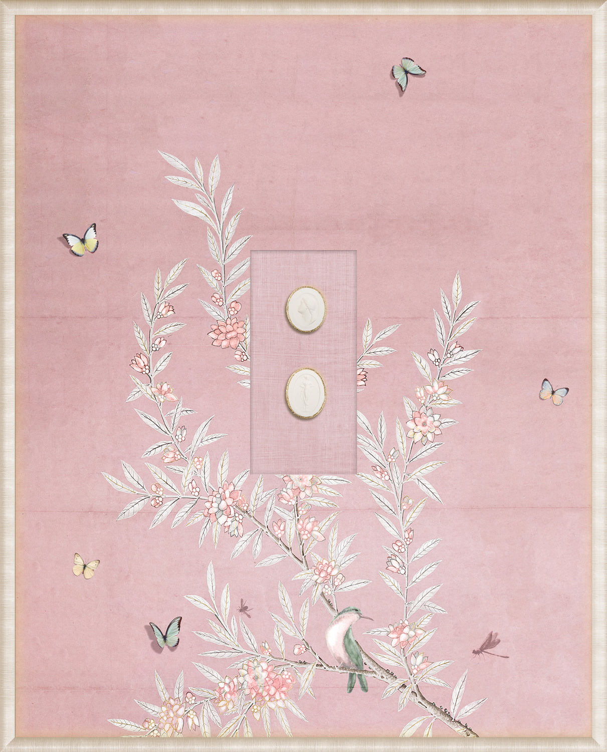 Grand Tour Intaglio – Spring Time Chinoiserie in Blush I, Form X framed art print, 16.75 × 20.75 in