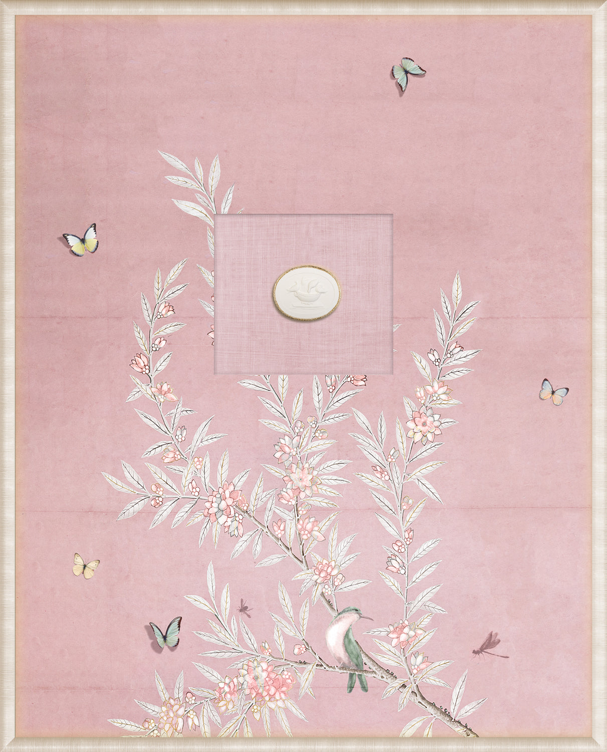 Grand Tour Intaglio – Spring Time Chinoiserie in Blush I, Form XII framed art print, 16.75 × 20.75 in