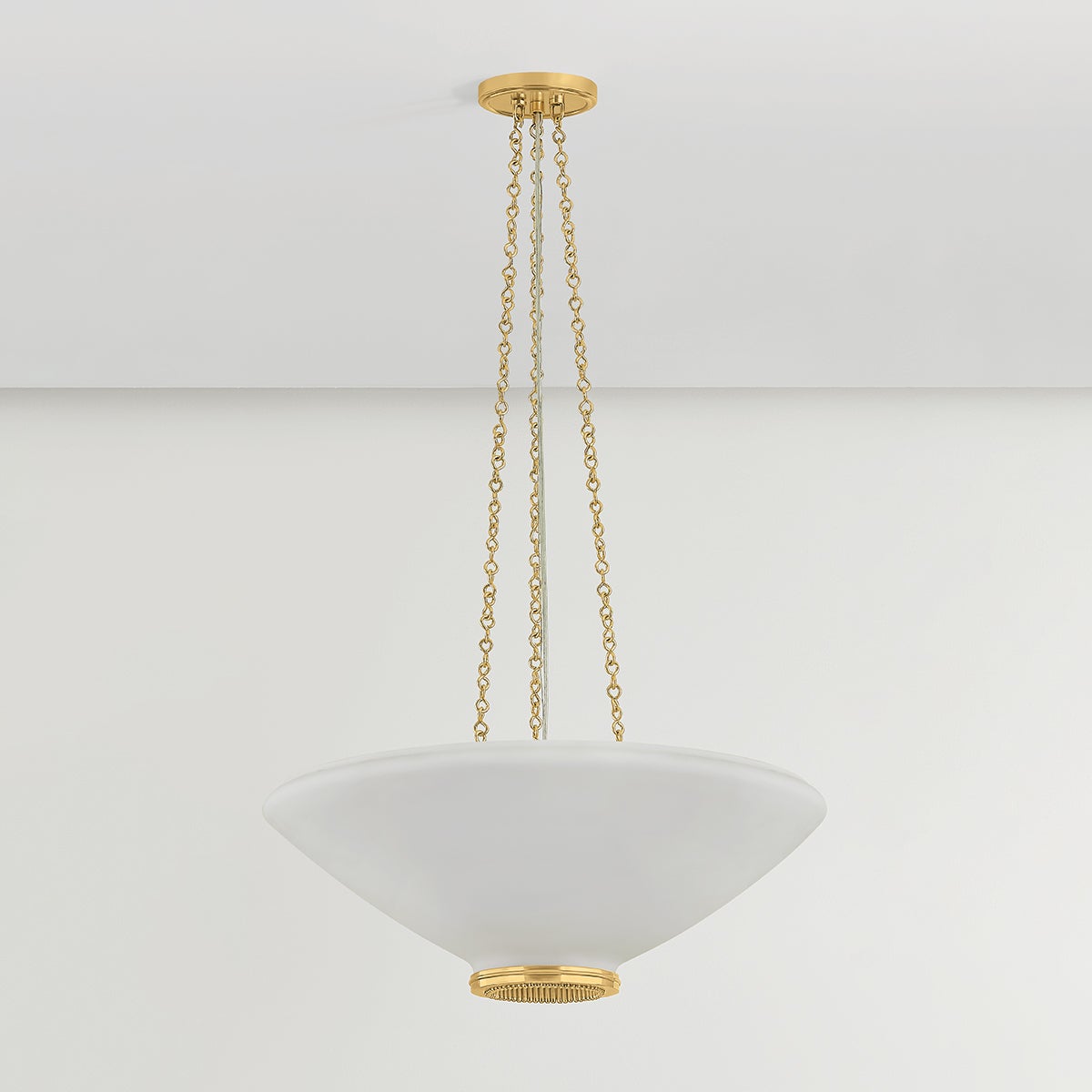 Close-up of the Awosting Pendant 22" in aged brass showing the shade shape and metal detail.
