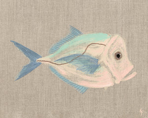 Poissons Tropicaux Sur Lin III — nature and landscape fine art print in pastel tones at Laurie Yapp Home