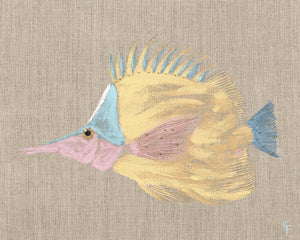 Poissons Tropicaux Sur Lin VI — nature and landscape fine art print in pastel tones at Laurie Yapp Home