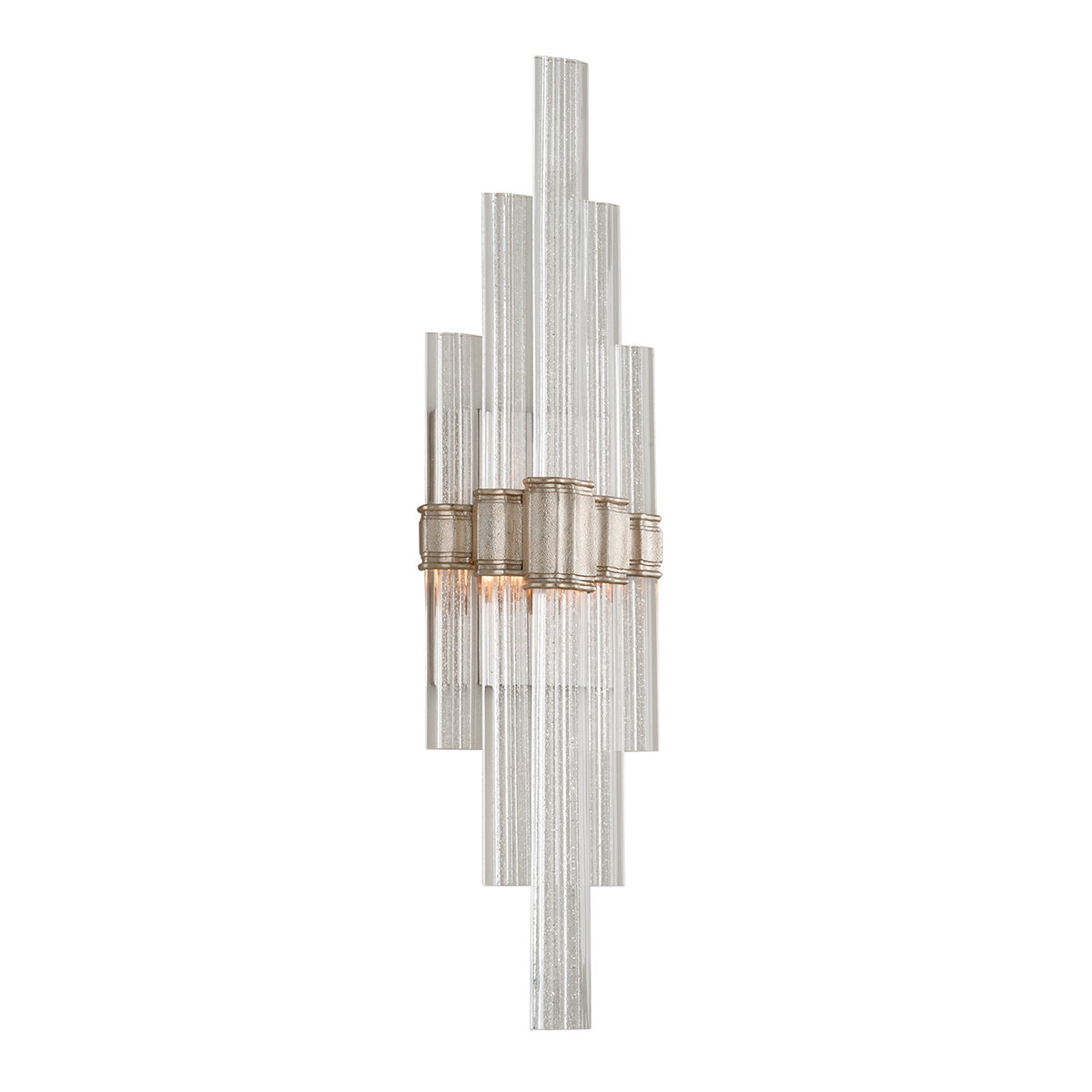 Viola Wall Sconce 7" x 27.5" in Warm Silver Leaf — a Corbett wall sconce for bathrooms, hallways, and living rooms at Laurie Yapp Home.