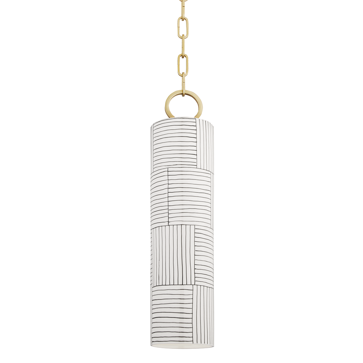 Brookville Pendant in aged brass shown from a second angle to highlight the shade shape and metal detail.