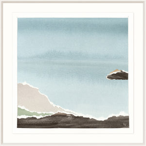 Watercolour Vista I wall art featuring a serene blue landscape with soft earth tones.
