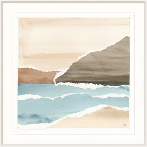 Watercolour Vista II wall art featuring soft pastel colors, depicting a beach scene with waves.