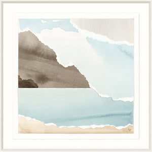 Watercolour Vista V wall art featuring soft blue, beige, and brown hues with abstract landscape design.
