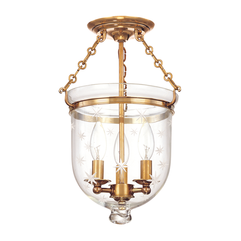 Hampton Semi Flush 10.25" x 15.5" in aged brass — a Hudson Valley semi flush for hallways, bedrooms, and entryways at Laurie Yapp Home.