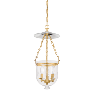 Hampton Pendant 10.25" x 20.75" in aged brass — a Hudson Valley pendant for kitchens, entries, and dining rooms at Laurie Yapp Home.