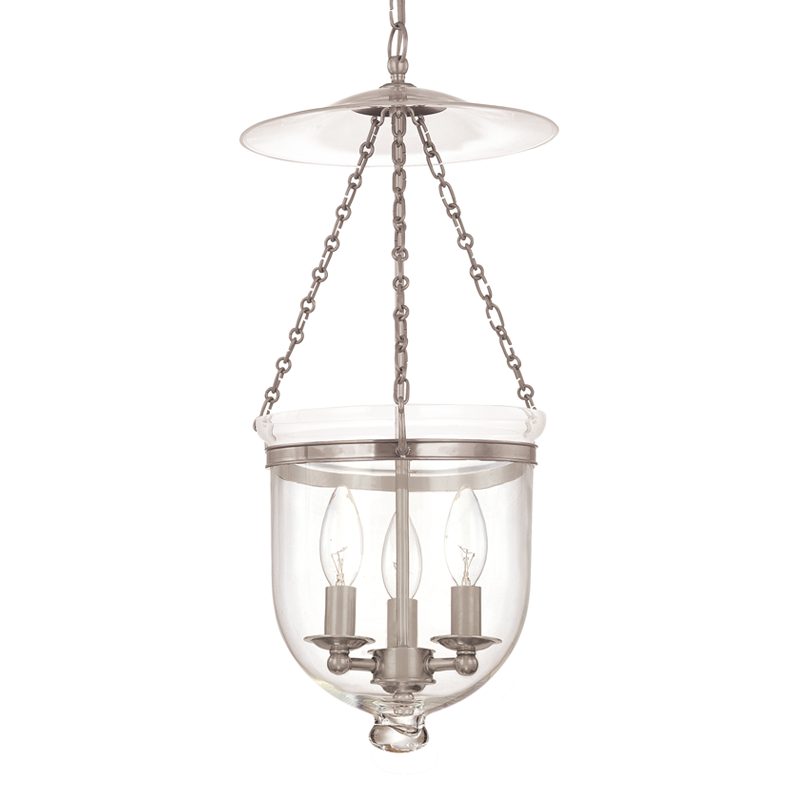 Hampton Pendant 14.5" x 30.75" in polished nickel shown from a second angle to highlight the shade shape and metal detail.