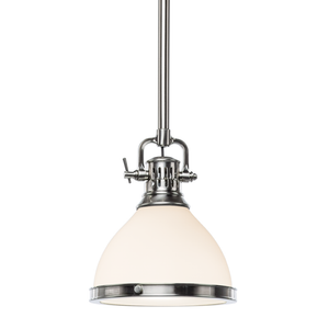 Close-up of the Randolph Pendant 7" in satin nickel showing the shade shape and metal detail.