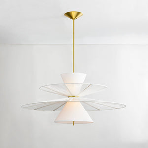 Close-up of the Esperance Chandelier in aged brass showing the frame, arms, and shade detail.