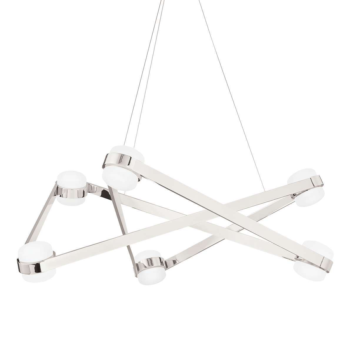 Orbit Chandelier 38" in polished nickel shown from a second angle to highlight the frame, arms, and shade detail.