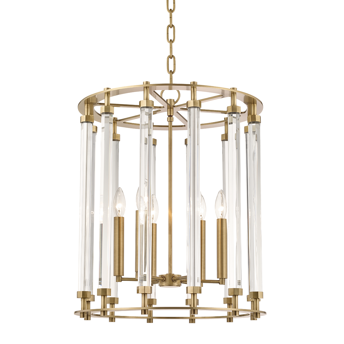 Haddon Lantern 18" in aged brass — a Hudson Valley lantern for entries, foyers, and covered porches at Laurie Yapp Home.