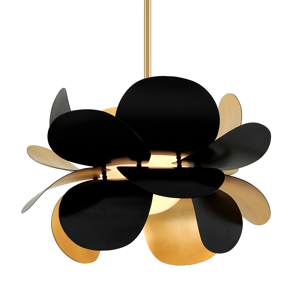 Ginger Chandelier 26.5" x 17.25" in Gold Leaf and Soft Black — a Corbett chandelier for dining rooms, entries, and living rooms at Laurie Yapp Home.