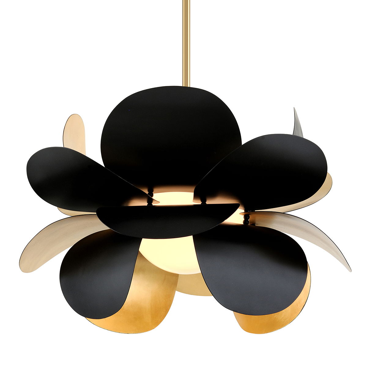 Ginger Chandelier 34.5" x 22.25" in Gold Leaf and Soft Black — a Corbett chandelier for dining rooms, entries, and living rooms at Laurie Yapp Home.