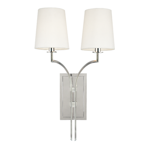 Glenford Wall Sconce 13" in polished nickel shown from the front to reveal the arm curve and shade silhouette.