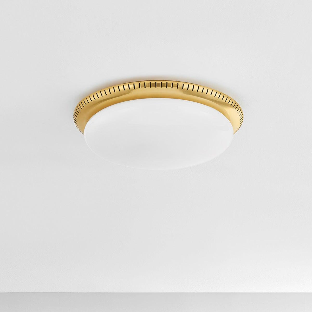 North Castle Flush Mount 14.25" in aged brass — a Hudson Valley flush mount for hallways, bedrooms, and entryways at Laurie Yapp Home.