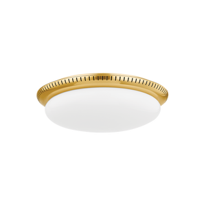 North Castle Flush Mount 14.25" in aged brass — a Hudson Valley flush mount for hallways, bedrooms, and entryways at Laurie Yapp Home.