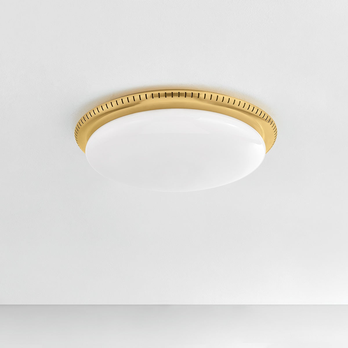 North Castle Flush Mount 18.25" in aged brass — a Hudson Valley flush mount for hallways, bedrooms, and entryways at Laurie Yapp Home.