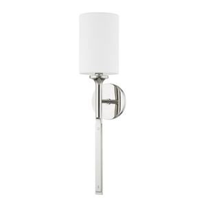 Brewster Wall Sconce in polished nickel shown from the front to reveal the arm curve and shade silhouette.