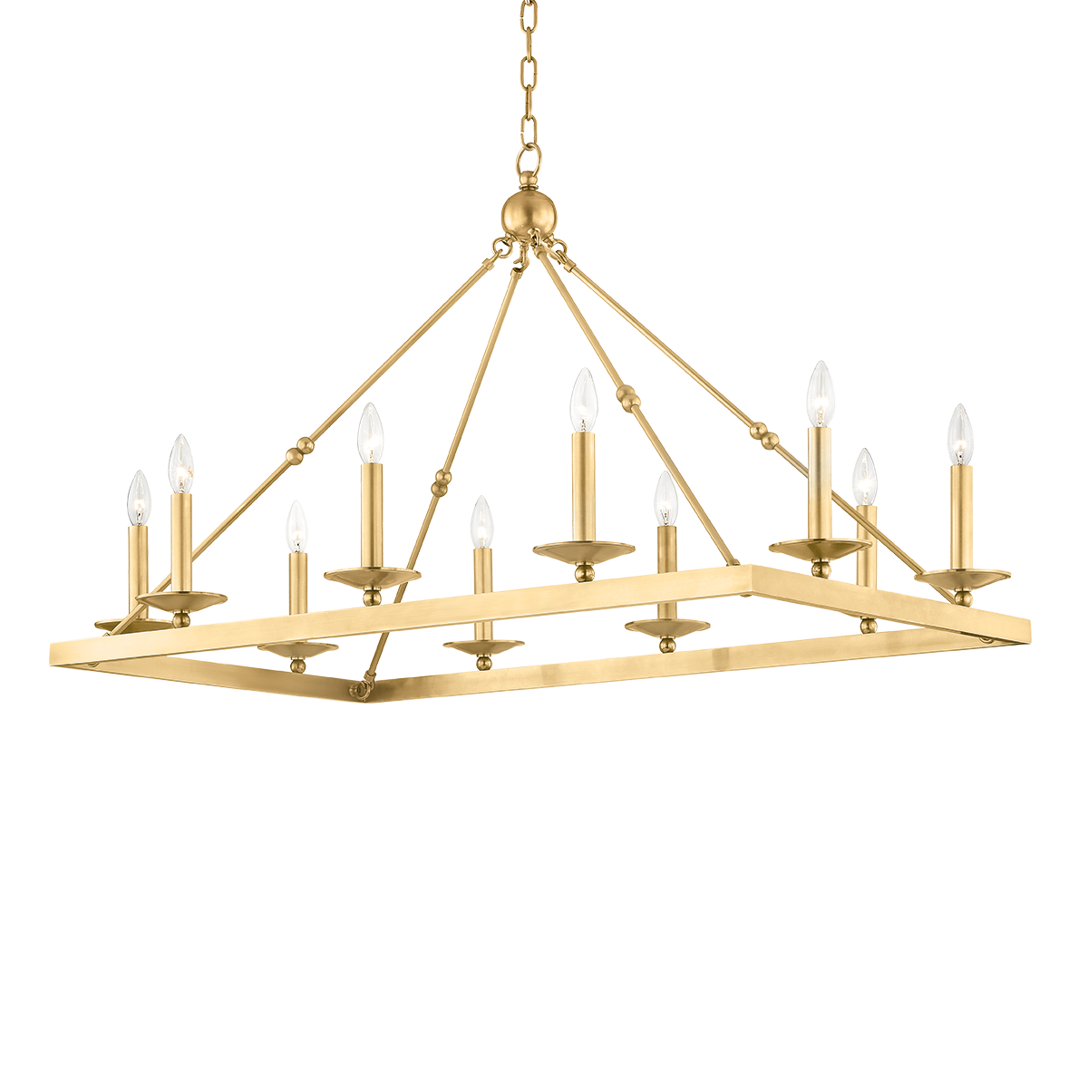 Allendale Linear in aged brass — a Hudson Valley linear for dining rooms, kitchen islands, and long consoles at Laurie Yapp Home.