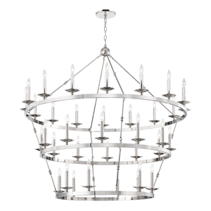 Allendale Chandelier 58" x 54.25" in polished nickel shown from the front to reveal the frame, arms, and shade detail.