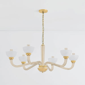 St. Lawrence Chandelier 48.5" in aged brass shown from a second angle to highlight the frame, arms, and shade detail.