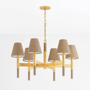 Lindenwood Chandelier 33.5" in aged brass shown from the front to reveal the frame, arms, and shade detail.