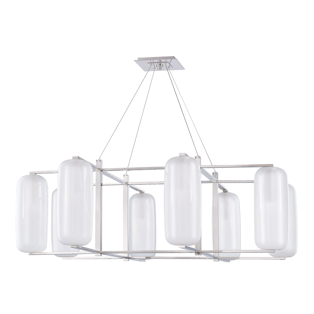Pebble Chandelier 48" in polished nickel shown from a second angle to highlight the frame, arms, and shade detail.