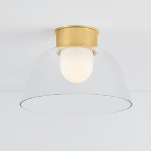 Close-up of the Lakeside Flush Mount 14" in aged brass showing the shade profile and mounting canopy.