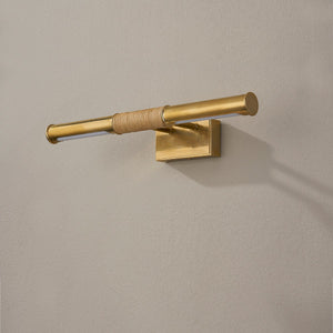 Hallstead Picture Light 18" in aged brass shown from a second angle to highlight the arm curve and shade proportion.
