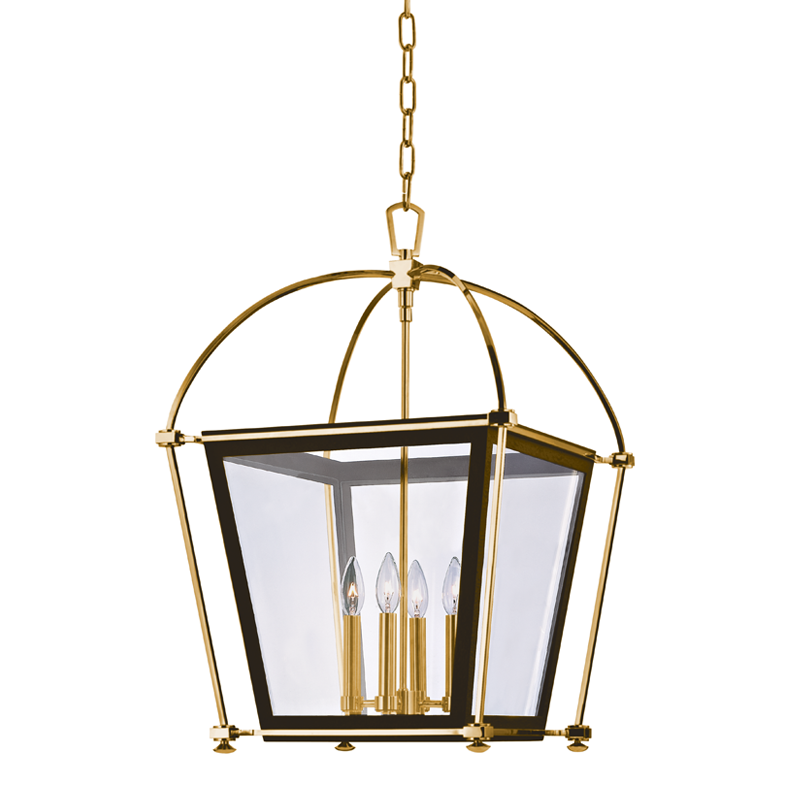Hollis Lantern 18.25" in aged brass — a Hudson Valley lantern for entries, foyers, and covered porches at Laurie Yapp Home.