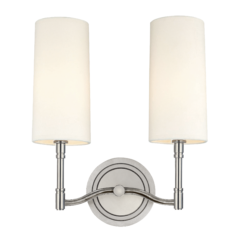 Dillon Wall Sconce 11.75" in polished nickel shown from a second angle to highlight the arm curve and shade silhouette.