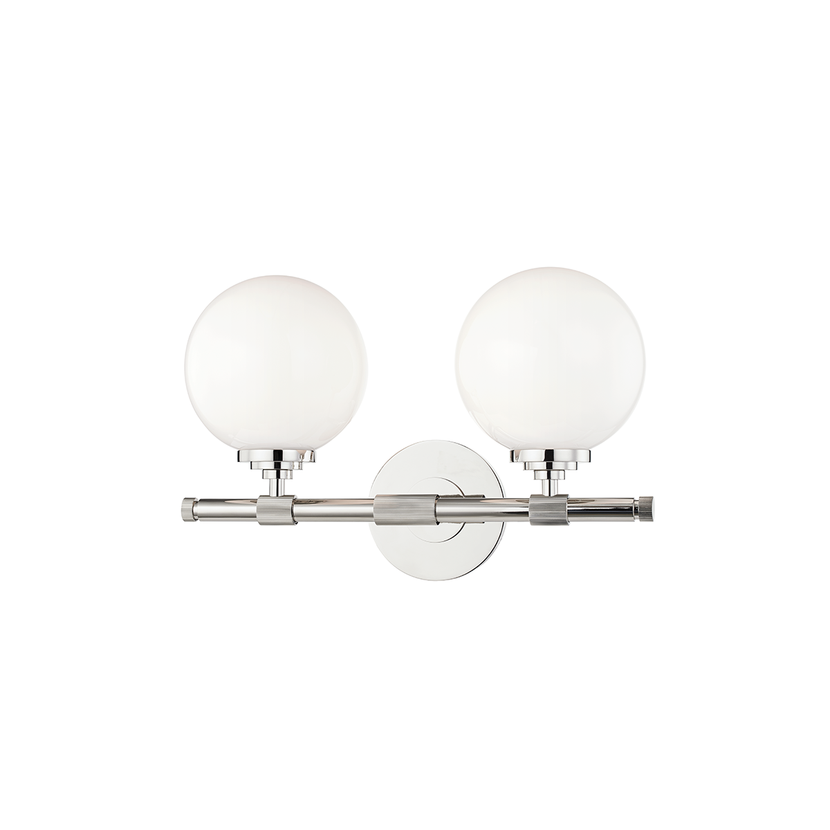 Bowery Bath And Vanity 15" in polished nickel shown from a second angle to highlight the arm spread and shade silhouette.
