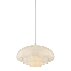 Auburndale Pendant in polished nickel shown from a second angle to highlight the shade shape and metal detail.
