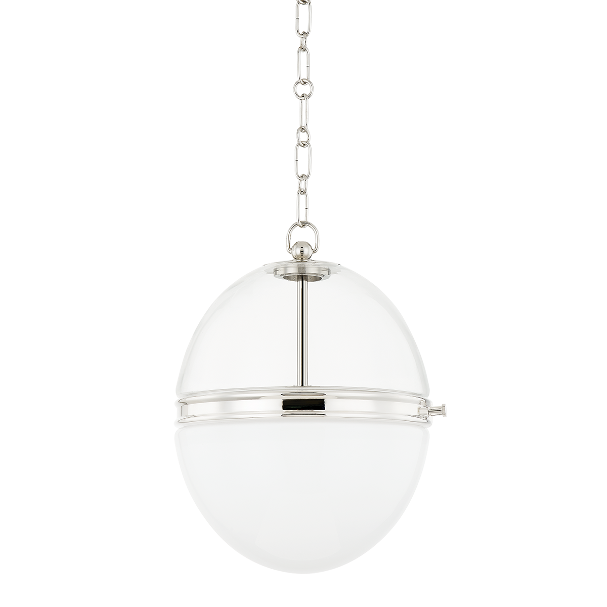 Donnell Pendant 12.5" in polished nickel shown from a second angle to highlight the shade shape and metal detail.