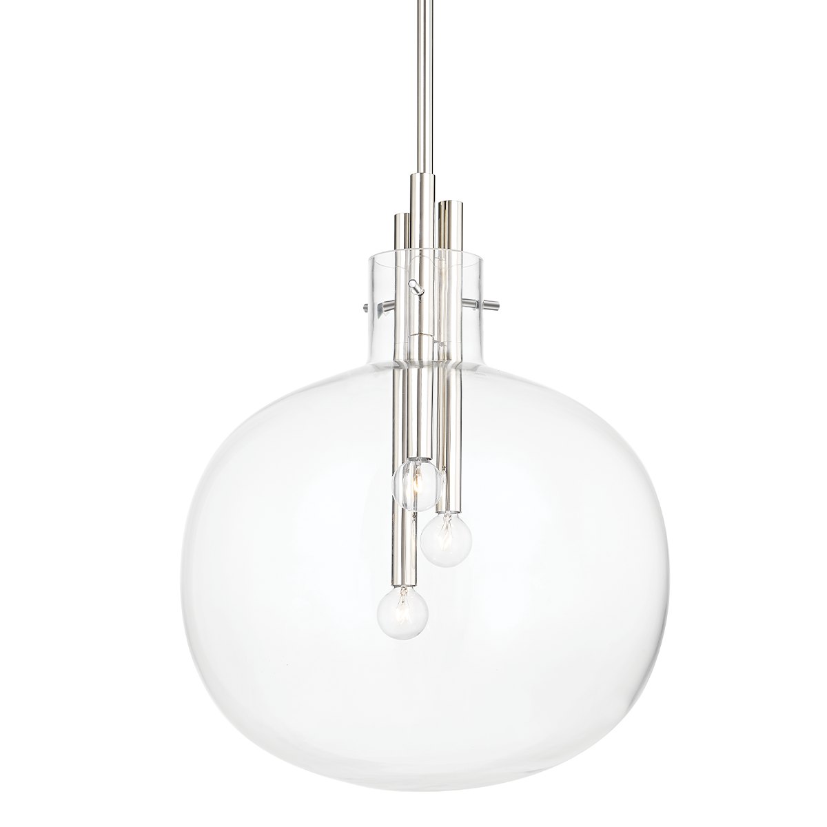 Hempstead Pendant 18.25" in polished nickel shown from the front to reveal the shade shape and metal detail.