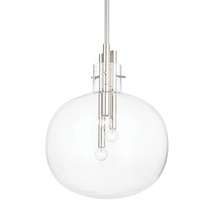 Hempstead Pendant 18.25" in polished nickel shown from the front to reveal the shade shape and metal detail.