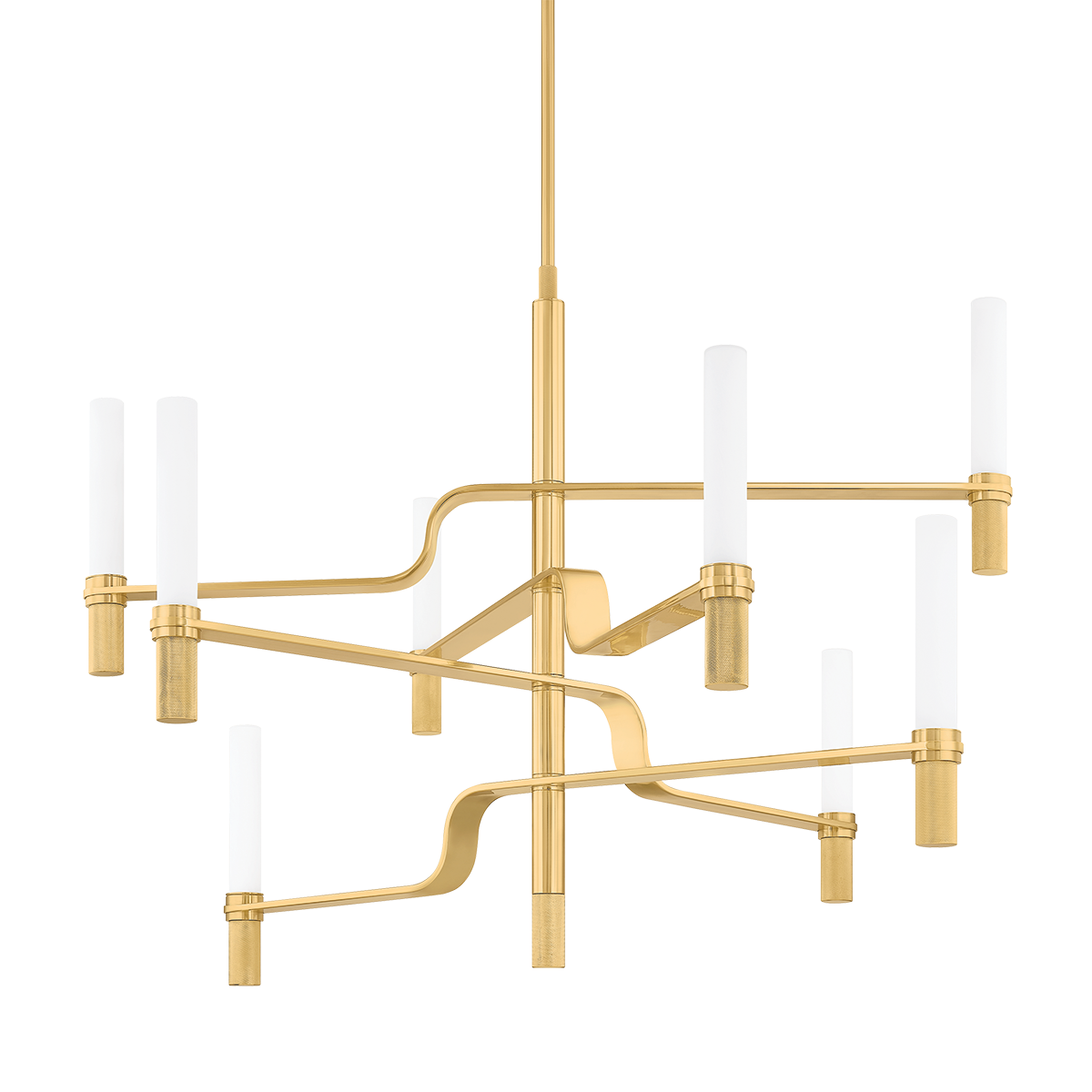 Allentown Chandelier in aged brass shown from a second angle to highlight the frame, arms, and shade detail.