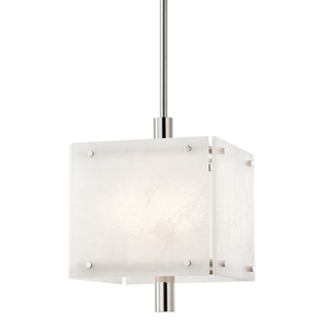 Paladino Pendant in polished nickel shown from a second angle to highlight the shade shape and metal detail.