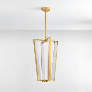 Edgemere Pendant 16" in aged brass shown from the front to reveal the shade shape and metal detail.