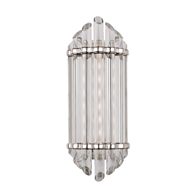 Albion Bath And Vanity 6.5" x 16.5" in polished nickel shown from a second angle to highlight the arm spread and shade silhouette.