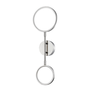Saturn Wall Sconce in polished nickel shown from the front to reveal the arm curve and shade silhouette.
